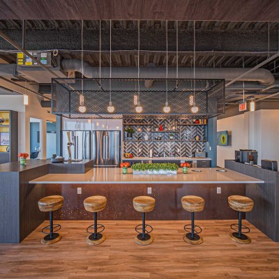 Kitchen in the community lounge at Spark Co-Working in St. Louis